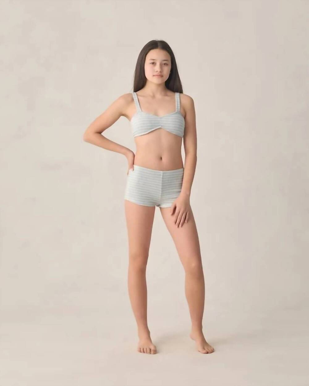 NEW RYLEE + CRU women's teen alaya bikini set in seafoam stripe